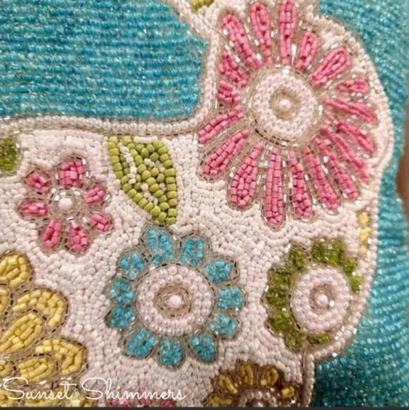 14" Sparkly BEADED Easter BUNNY RABBIT Floral Throw PILLOW Pink TURQUOISE - Picture 5 of 11